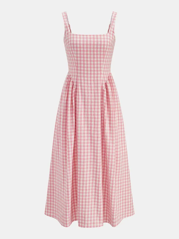 Plaid Smocked Bust Flare Vacation Sundress made by COMMENSE