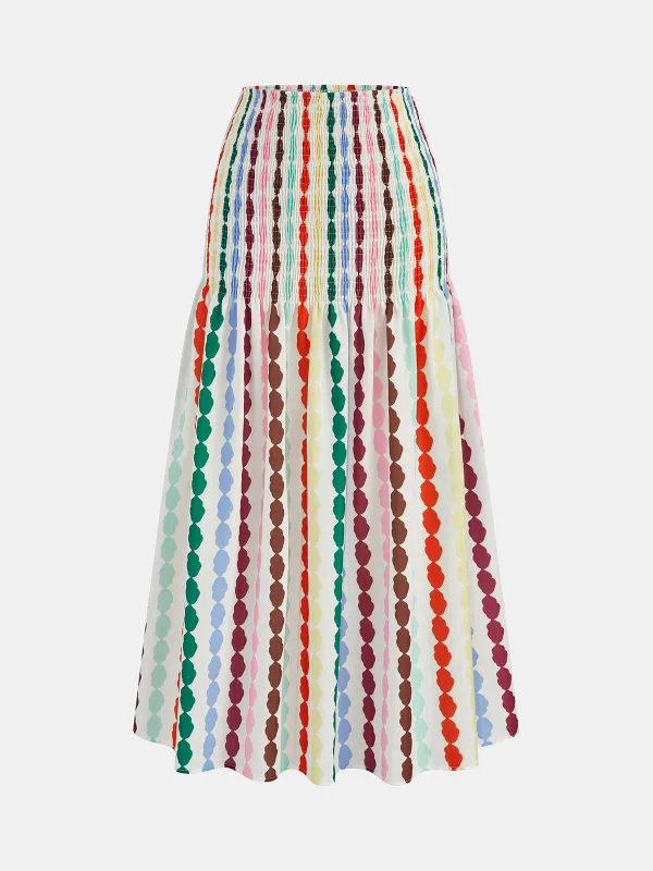 Rainbow Stripe Smocked Waist Midi Skirt made by COMMENSE