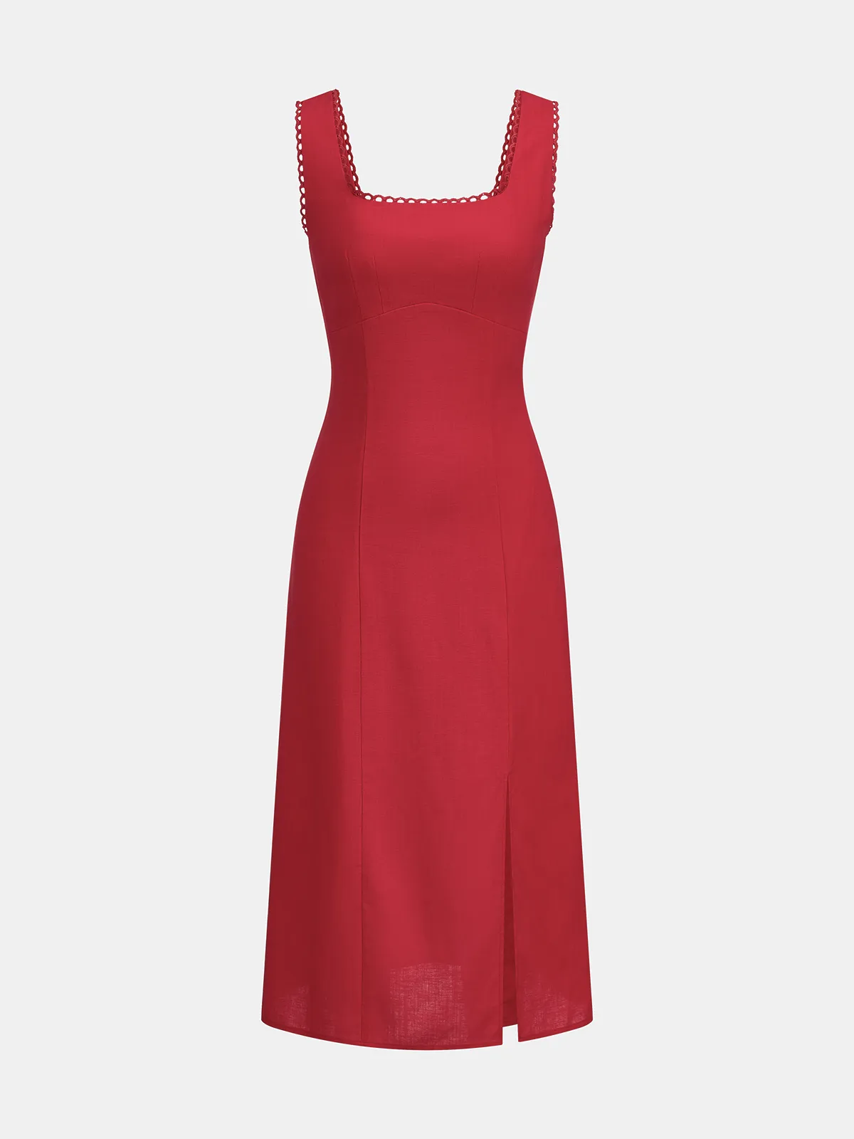 Linen Blend Sleeveless Scallop Trim Midi Dress sold by COMMENSE product image thumbnail 2