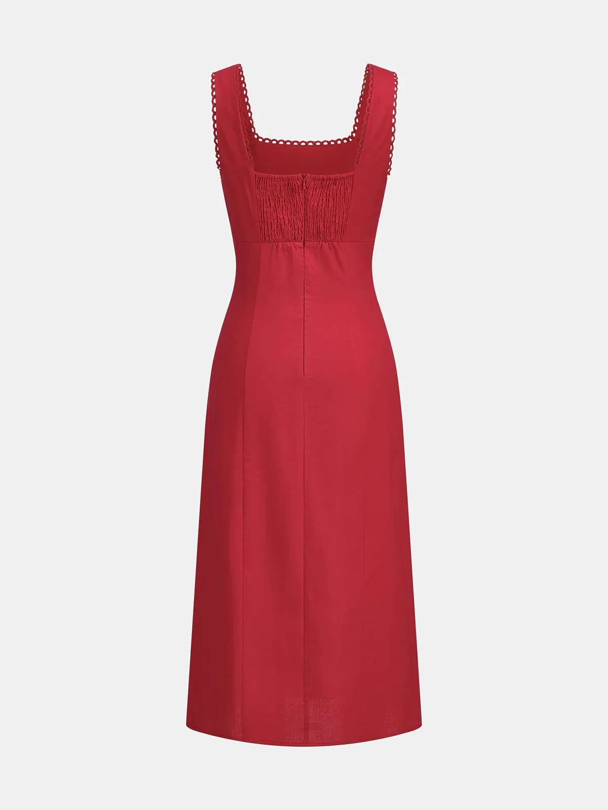 Linen Blend Sleeveless Scallop Trim Midi Dress sold by COMMENSE product image thumbnail 3