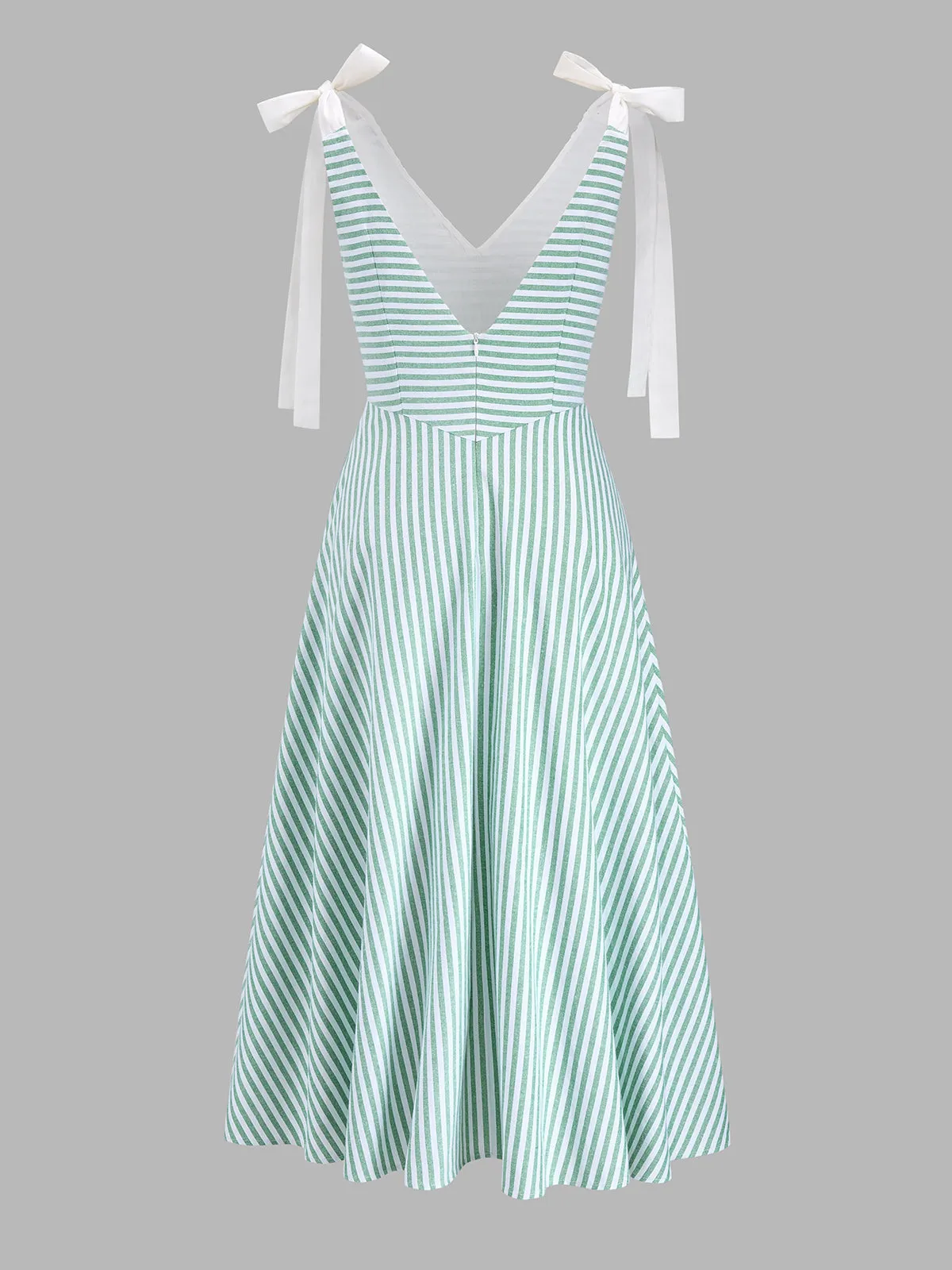 Striped Bow Strap V Neck Midi Dress sold by COMMENSE product image thumbnail 3