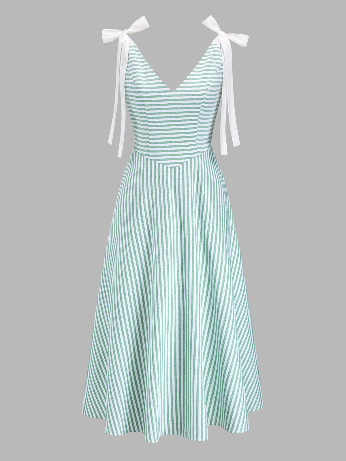 Striped Bow Strap V Neck Midi Dress sold by COMMENSE product image thumbnail 2