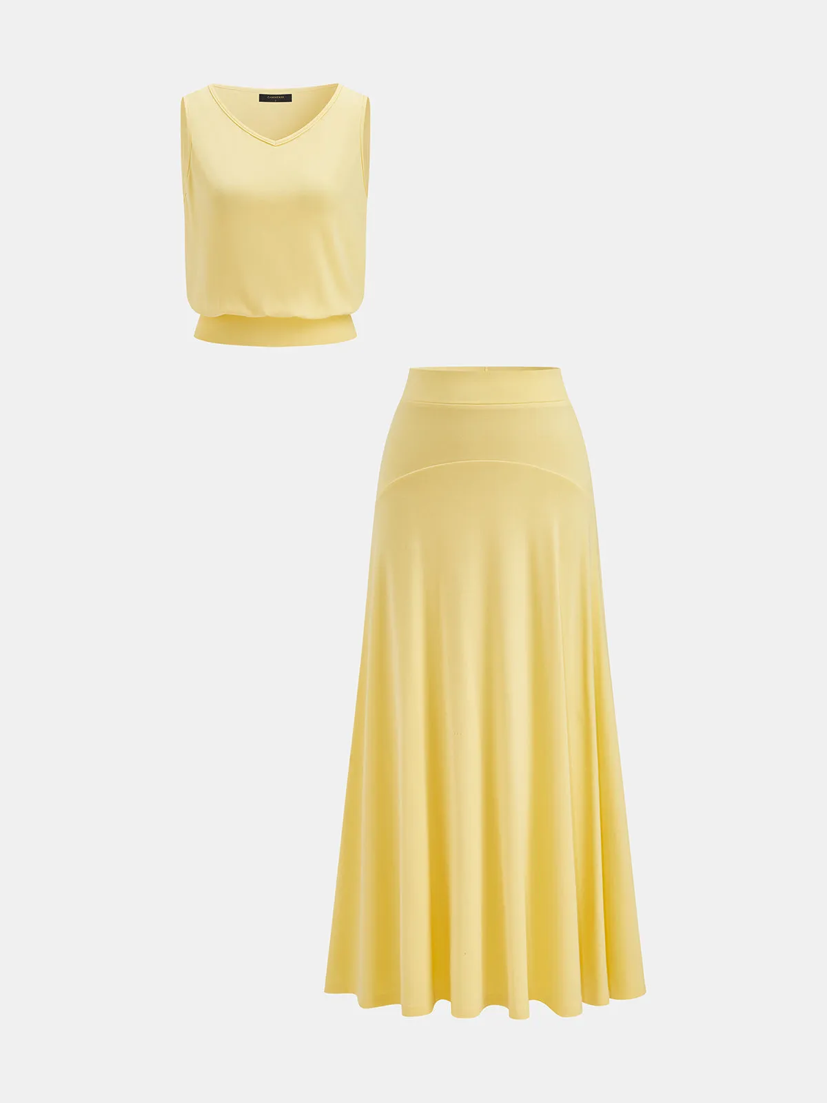 V-Neck Tank Top & Flared Midi Skirt Set sold by COMMENSE product image thumbnail 2