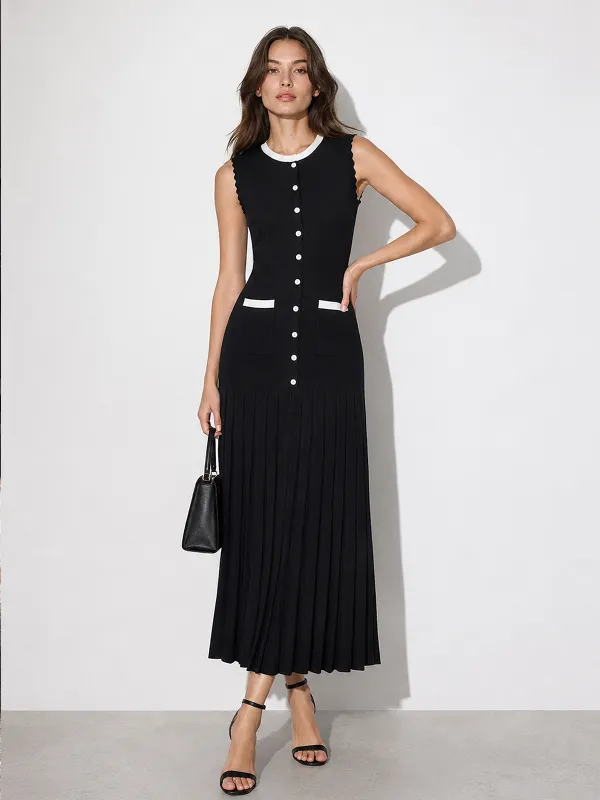 Scalloped Edge Pleated Knit Maxi Dress made by COMMENSE