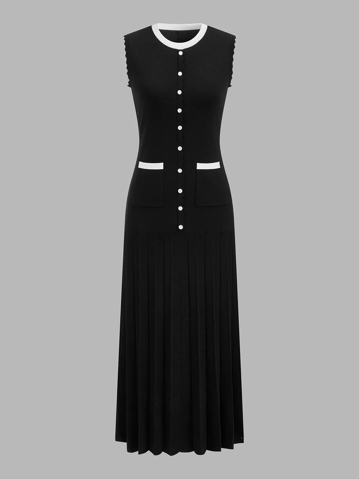 Scalloped Edge Pleated Knit Maxi Dress sold by COMMENSE product image thumbnail 2