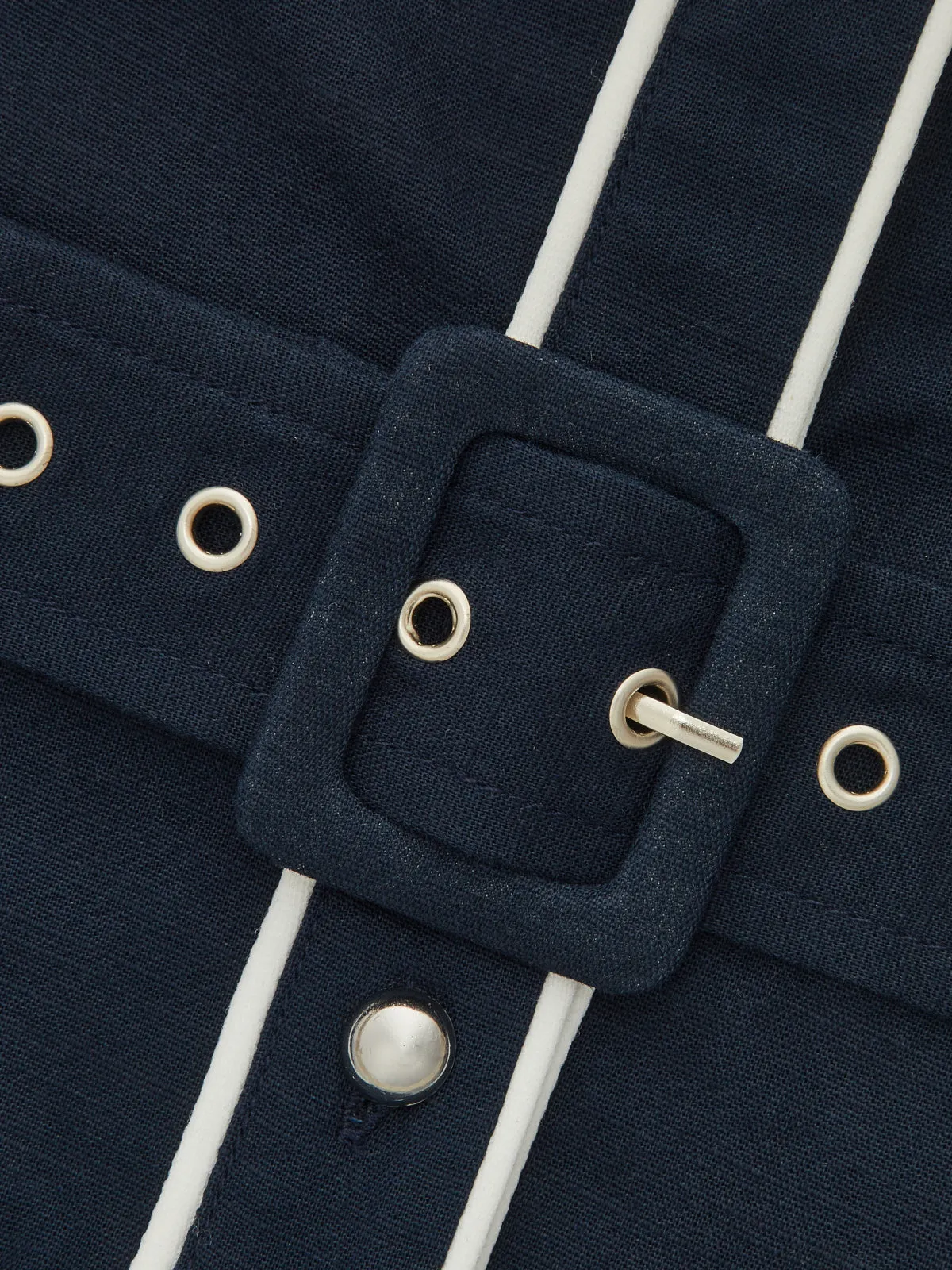 Contrast Piping Belted Cotton Linen Shirt Dress sold by COMMENSE product image thumbnail 4