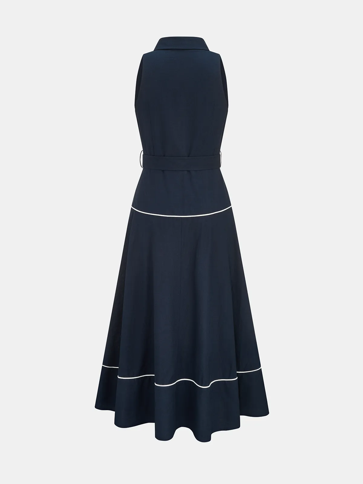 Contrast Piping Belted Cotton Linen Shirt Dress sold by COMMENSE product image thumbnail 3