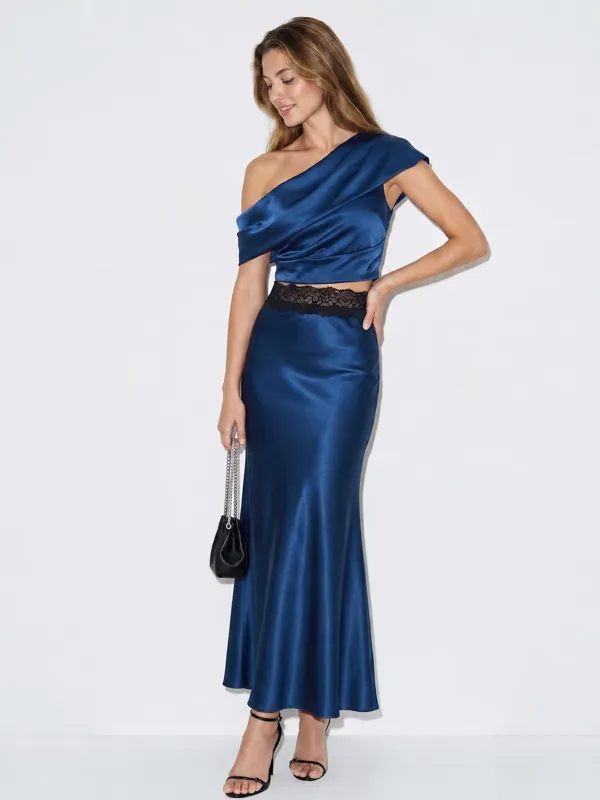 Draped Satin Top & Lace Waist Mermaid Skirt Set made by COMMENSE