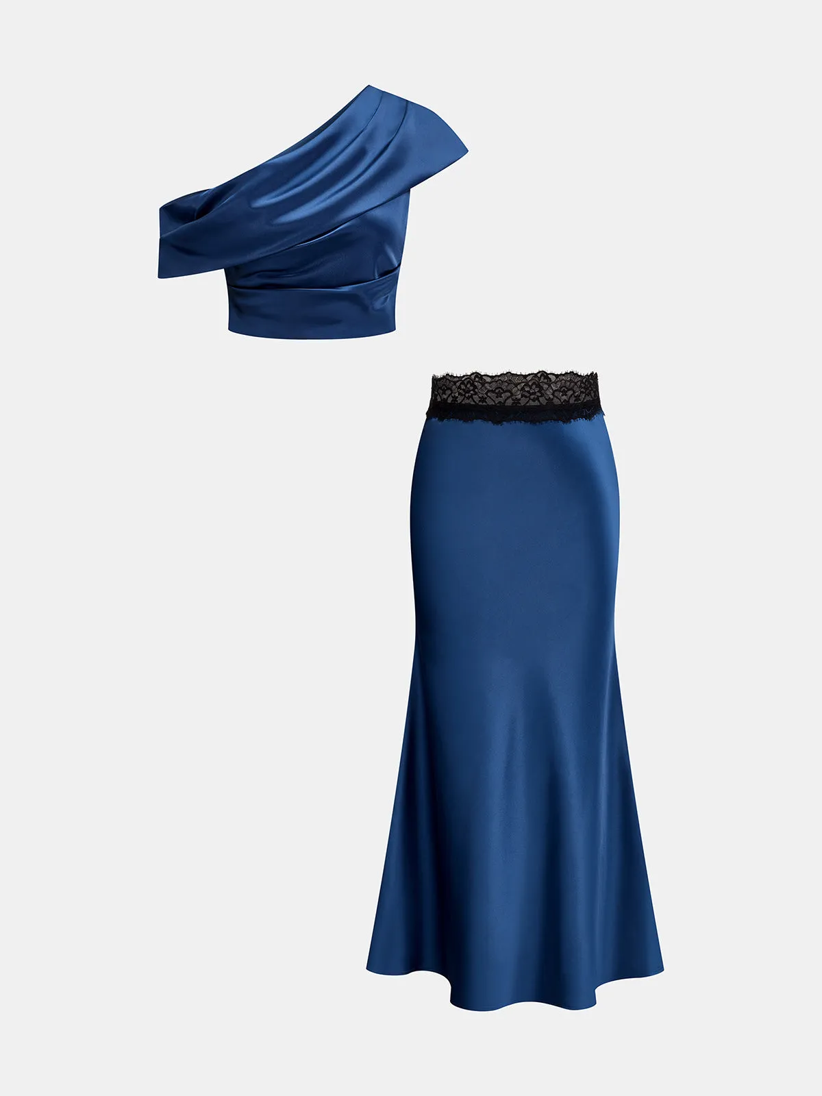 Draped Satin Top & Lace Waist Mermaid Skirt Set sold by COMMENSE product image thumbnail 2