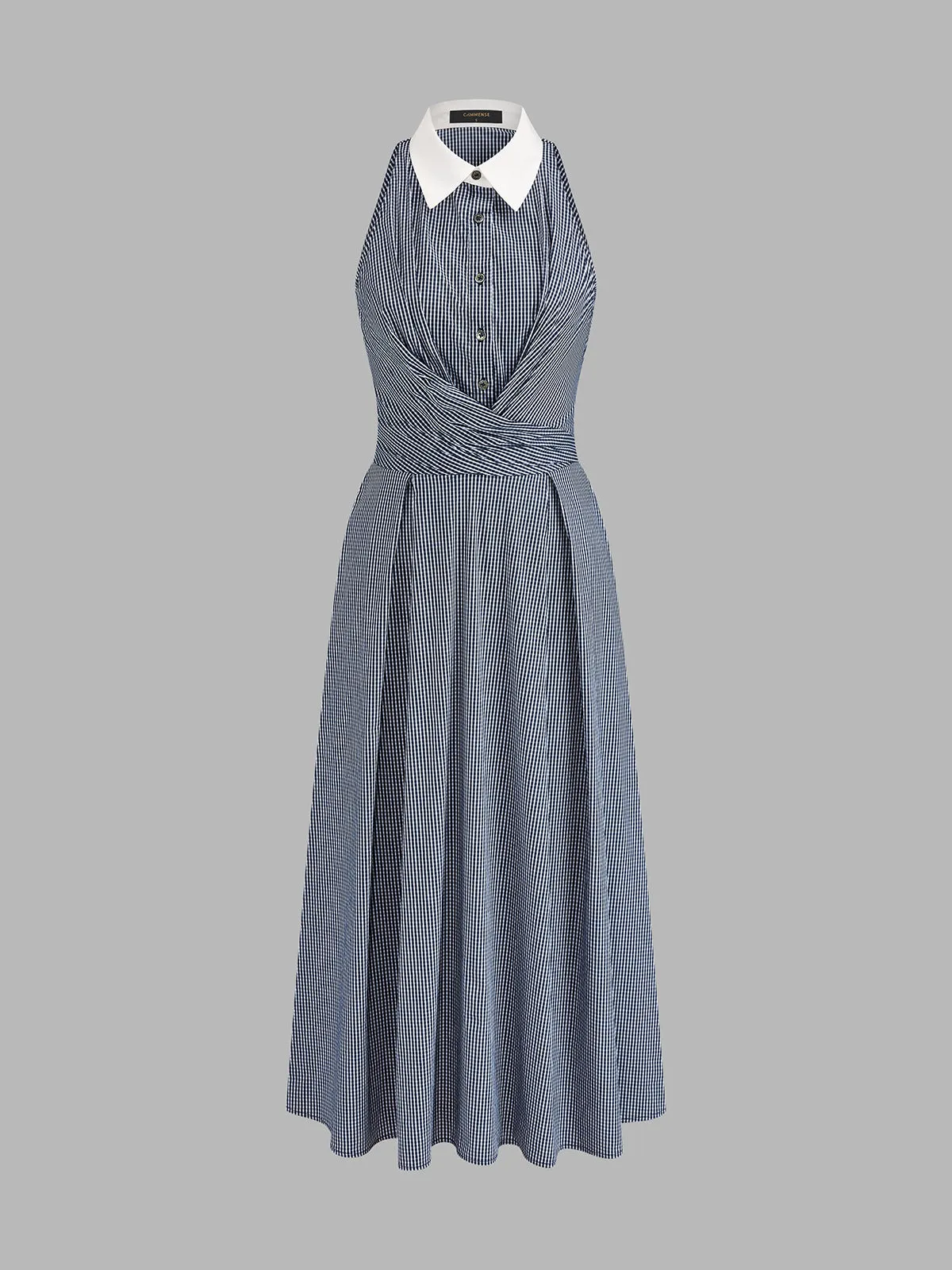 Contrast Collar Wrap Waist Gingham Maxi Dress sold by COMMENSE