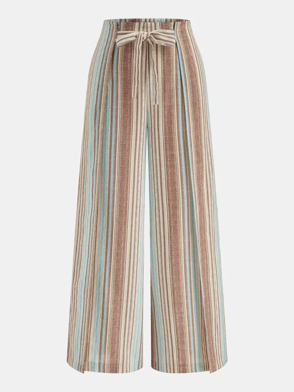Color Stripe Drawstring Wide Leg Pants made by COMMENSE