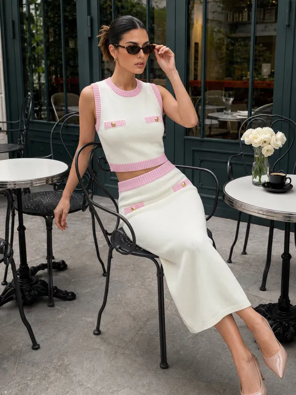 Contrast Trim Knit Two Piece Skirt Set made by COMMENSE