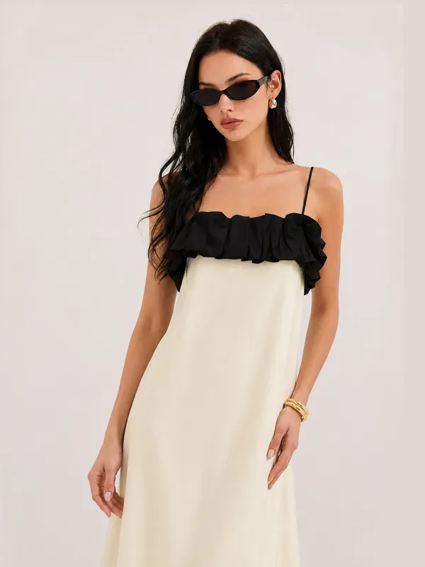 Contrast Ruffle Trim Slip Maxi Dress made by COMMENSE