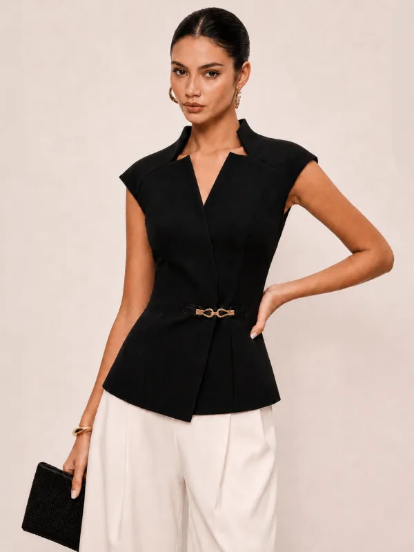 Metal Buckle Waist Cinched Sleeveless Top made by COMMENSE