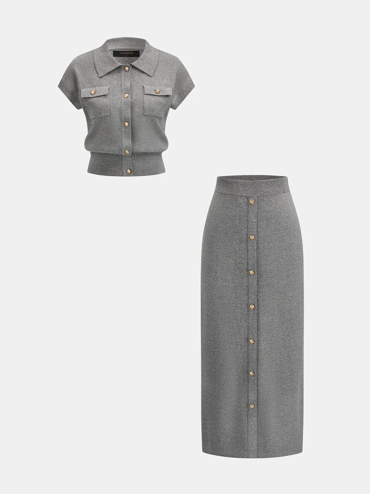 Metal Button Knit Two Piece Skirt Set sold by COMMENSE product image thumbnail 2