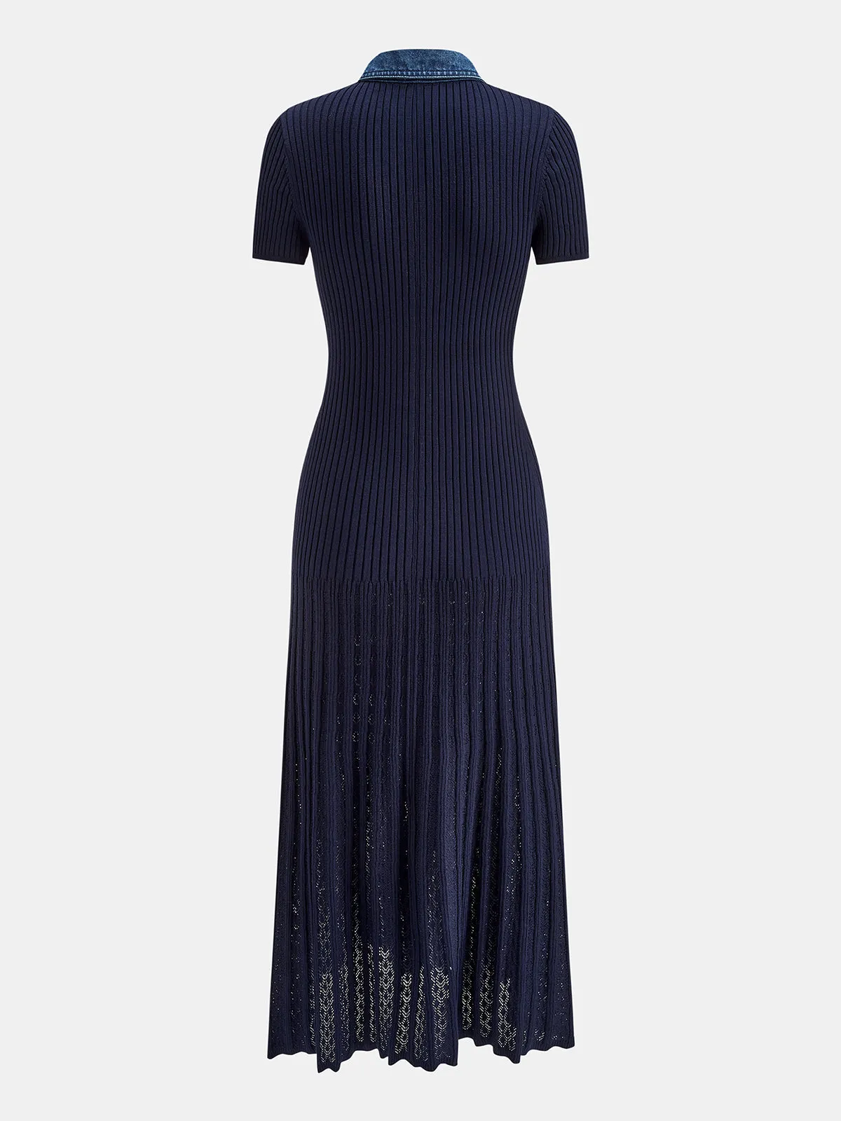 Denim Collar Ribbed Knit Maxi Dress sold by COMMENSE product image thumbnail 4