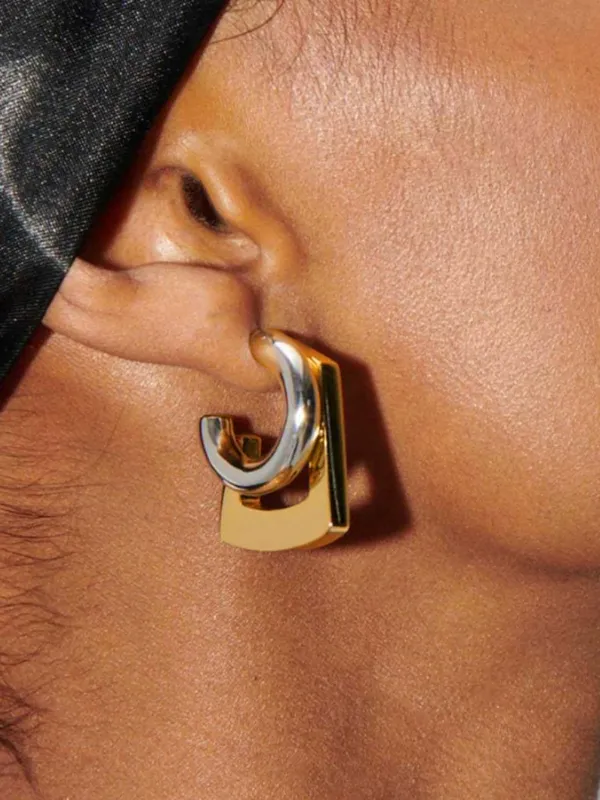 Two-Tone Geometric Statement Hoop Earrings made by COMMENSE