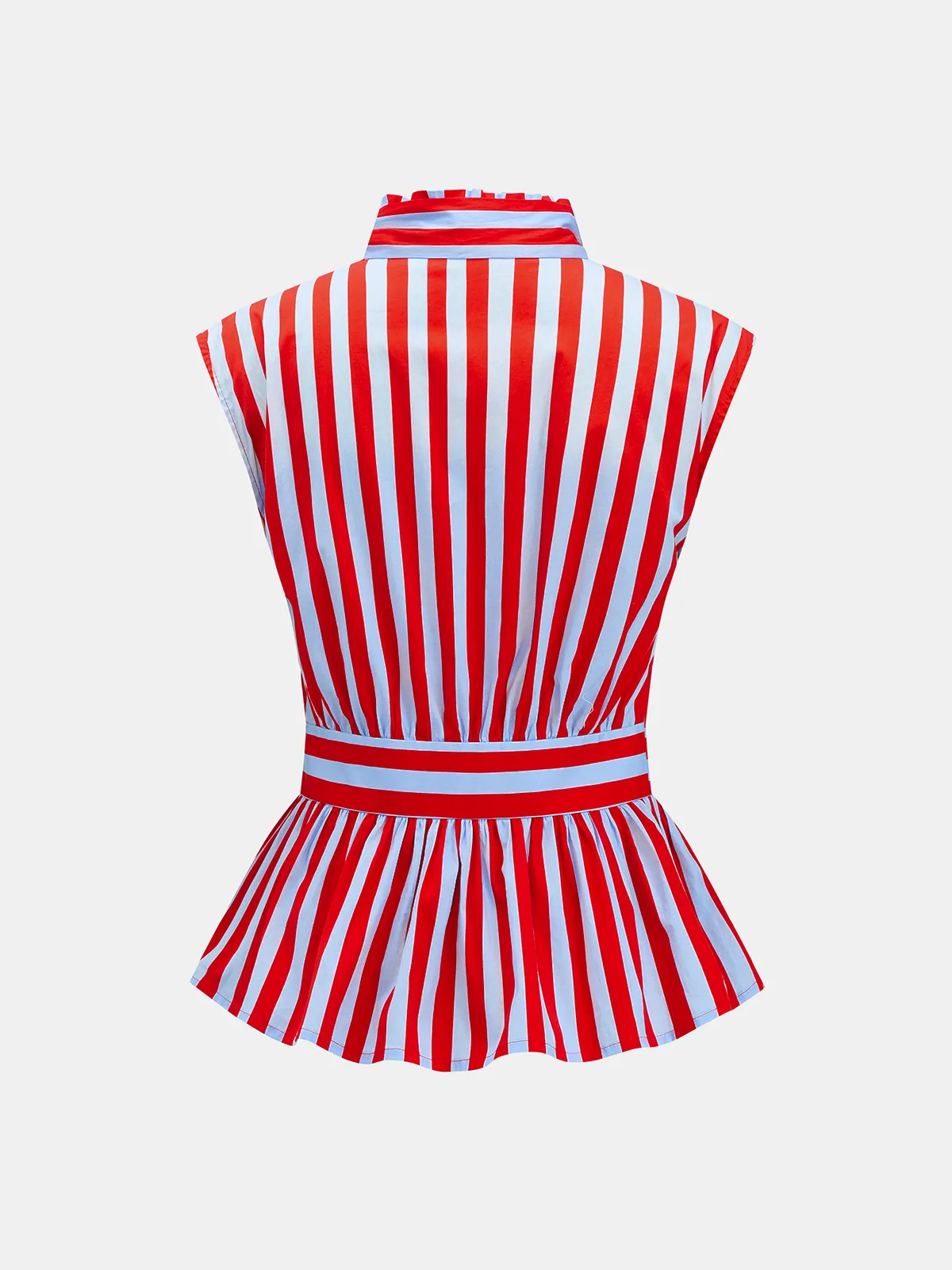 Striped Bow Tie Sleeveless Peplum Blouse sold by COMMENSE product image thumbnail 3
