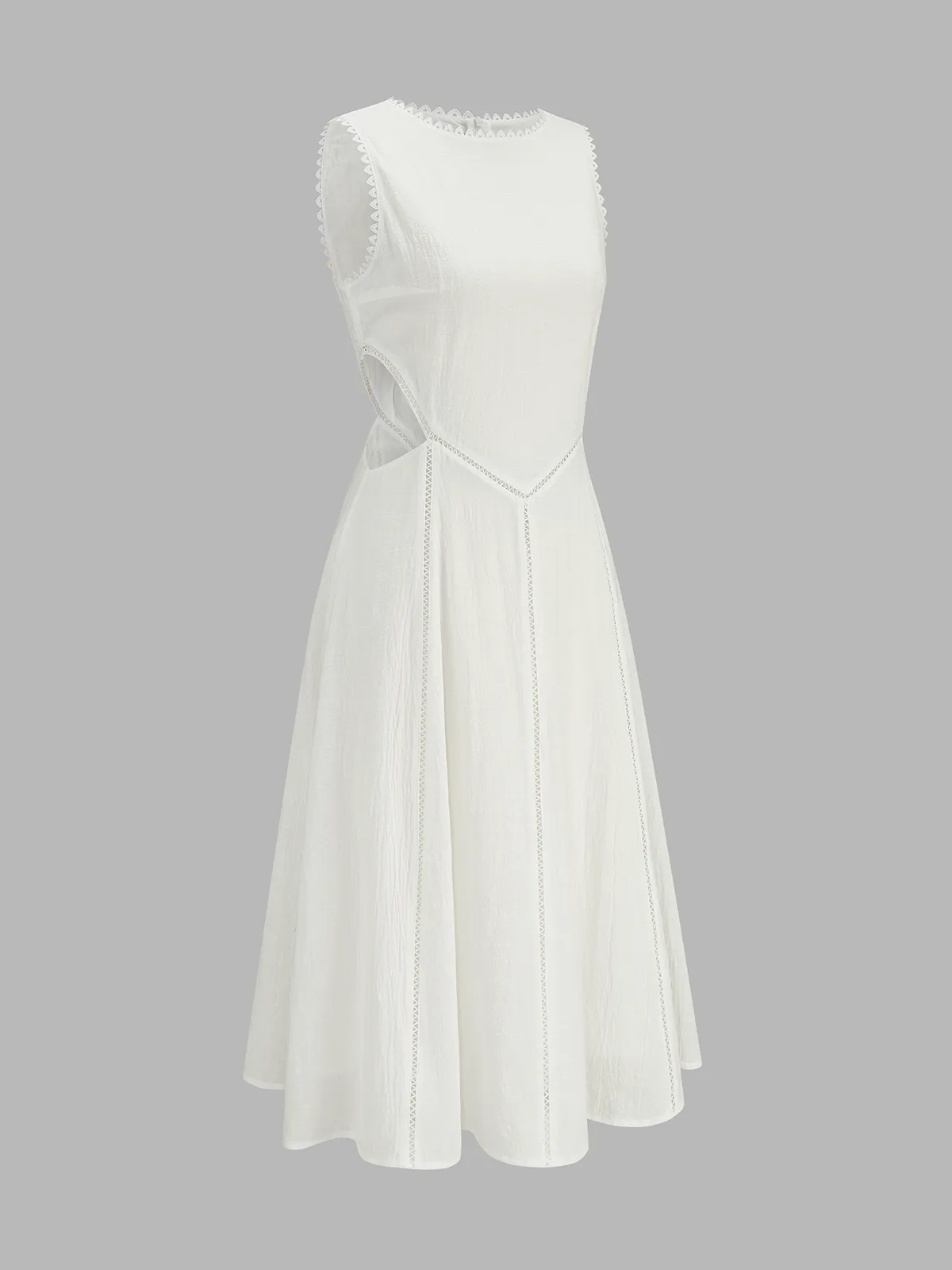 Lace Trim Cutout Cotton Linen Maxi Dress sold by COMMENSE product image thumbnail 3