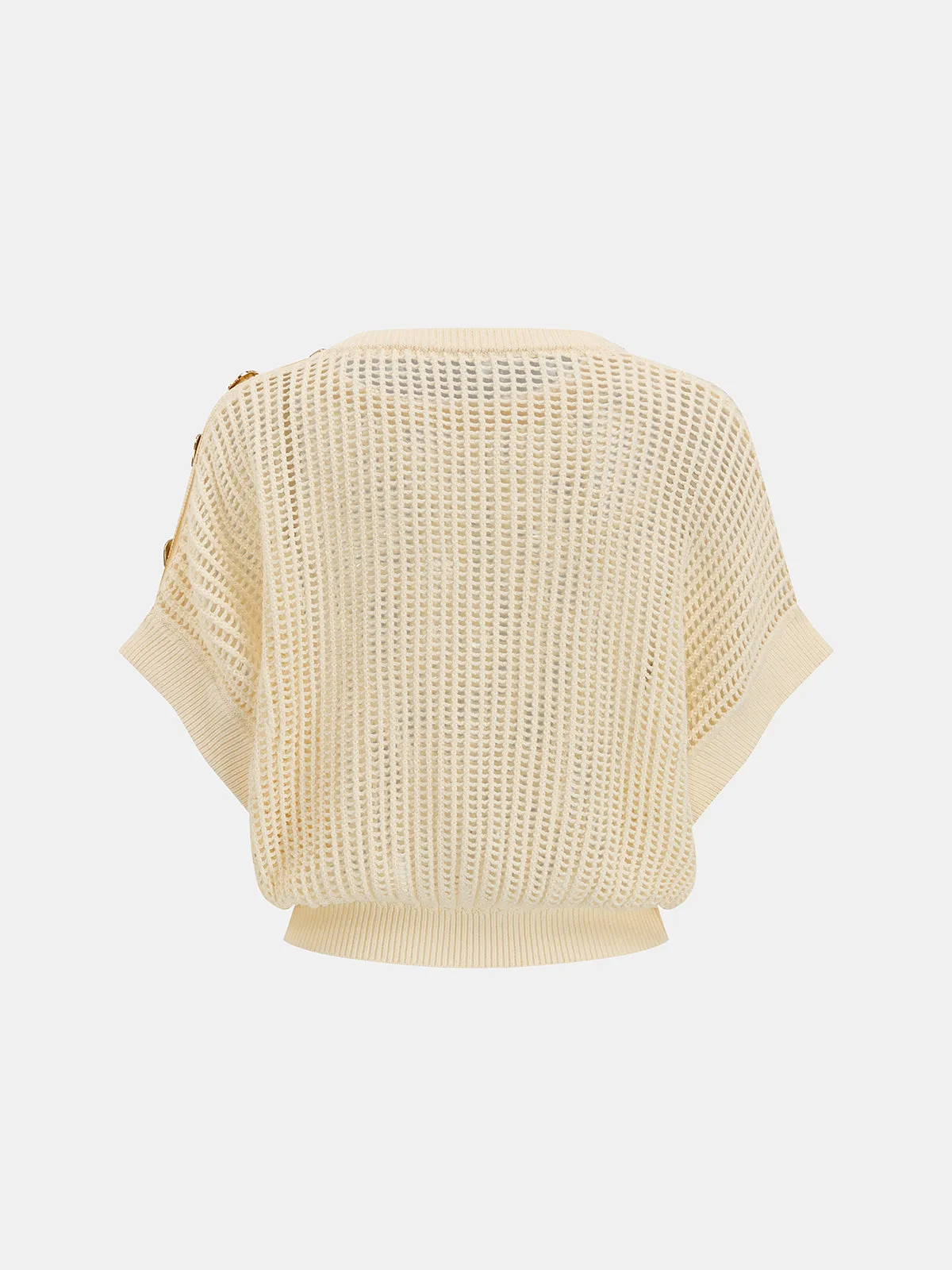 Open Knit Button Shoulder Short Sleeve Sweater sold by COMMENSE product image thumbnail 3