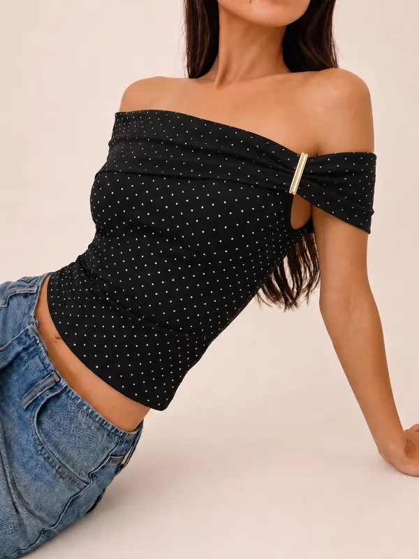 Detachable Metal Polka Dot Off Shoulder Top made by COMMENSE