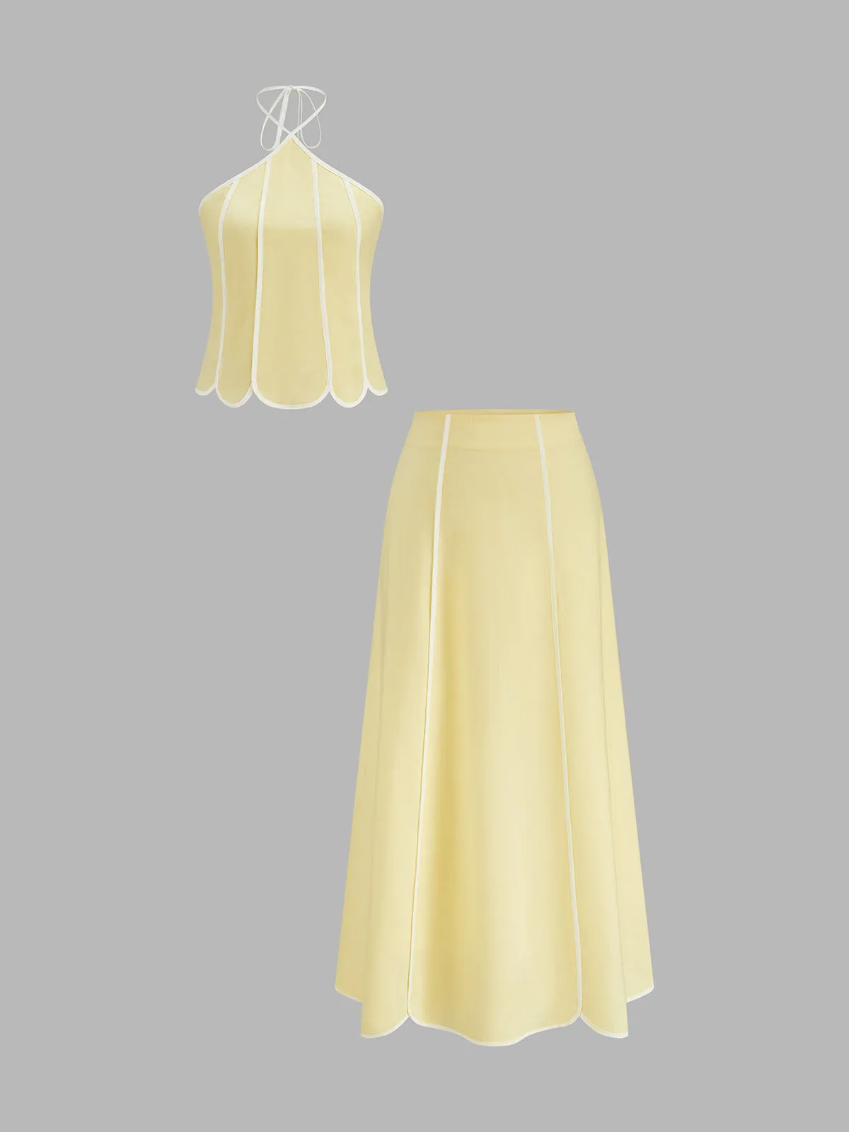 Scallop Trim Halter Top & Midi Skirt Set sold by COMMENSE product image thumbnail 2