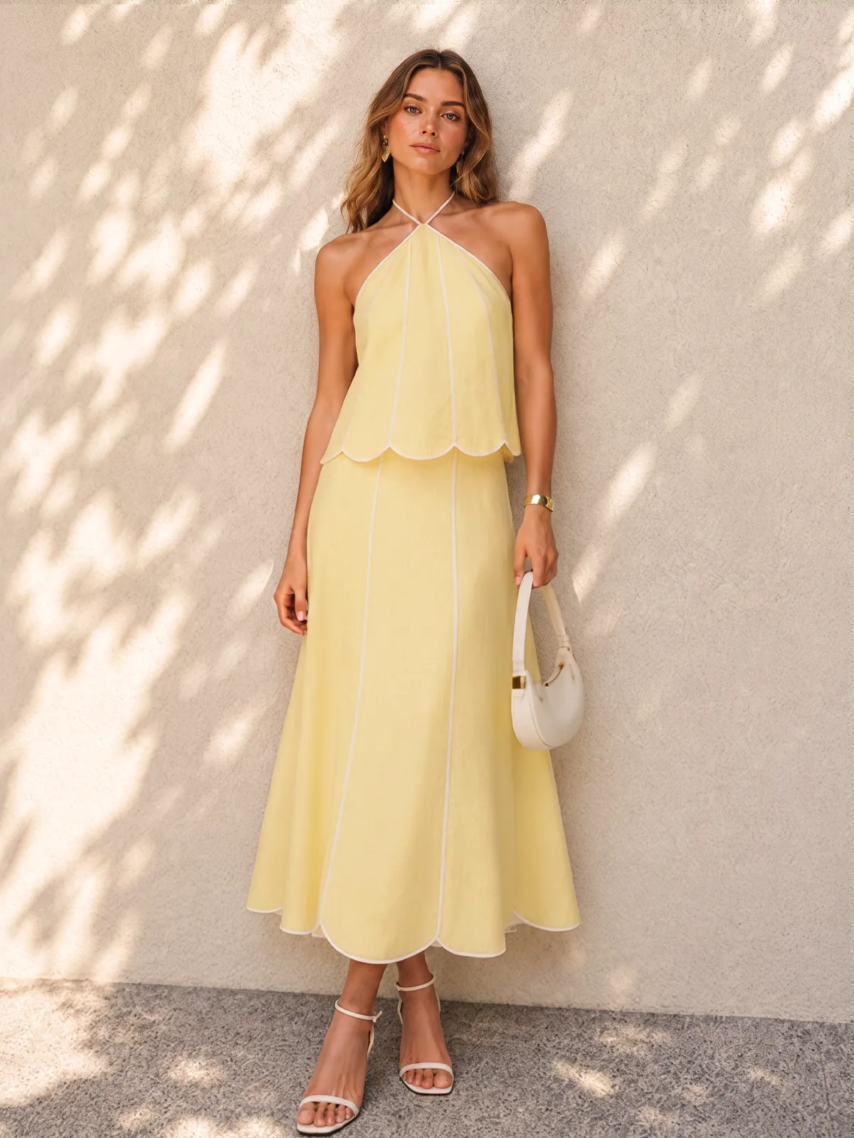 Scallop Trim Halter Top & Midi Skirt Set sold by COMMENSE