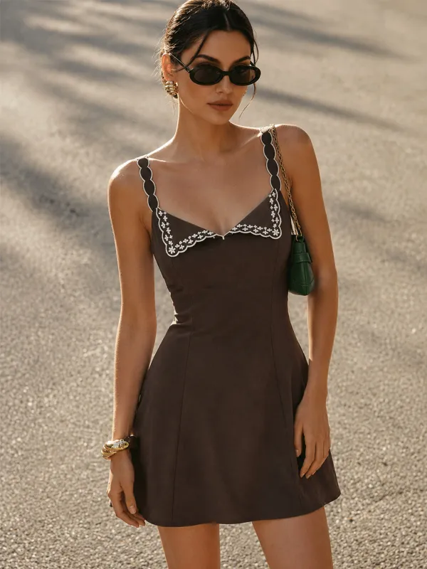 Embroidered Cotton Linen Cami Mini Dress made by COMMENSE