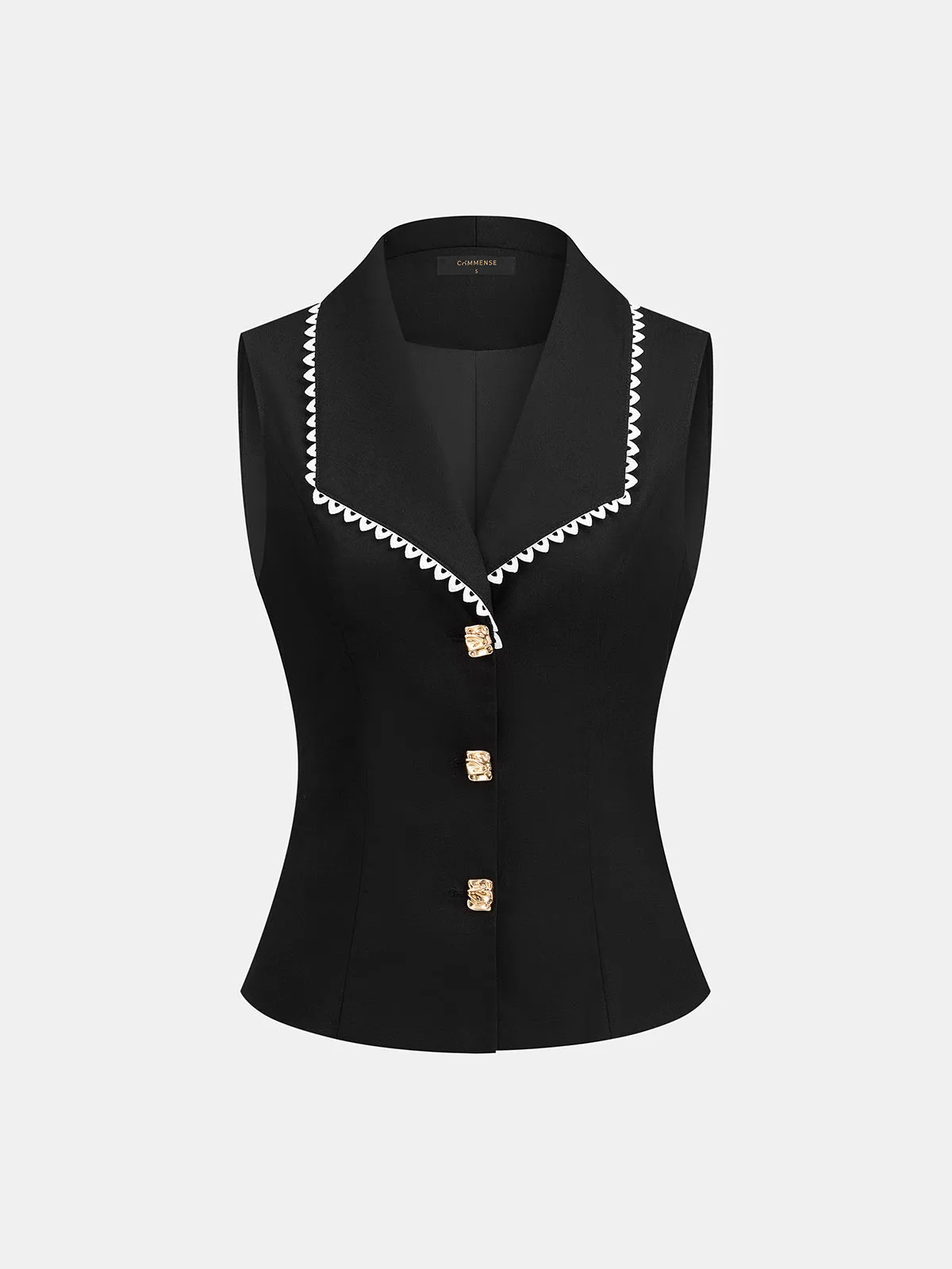 Linen Blend Lace Trim Metal Button Vest sold by COMMENSE product image thumbnail 2