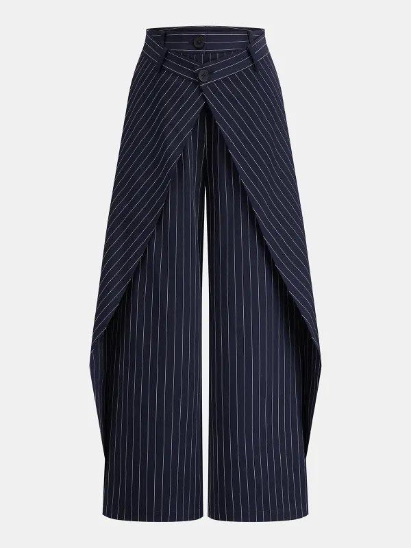 Wrap Overlay Pinstripe Wide Leg Pants made by COMMENSE