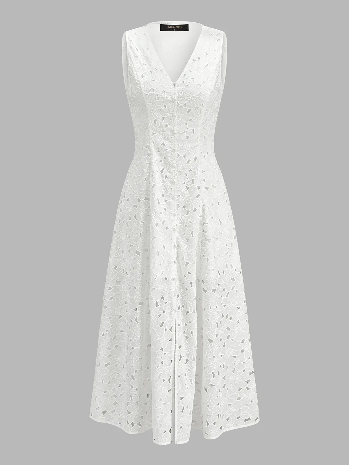 Sleeveless Floral Cutwork Slit Midi Dress sold by COMMENSE product image thumbnail 2