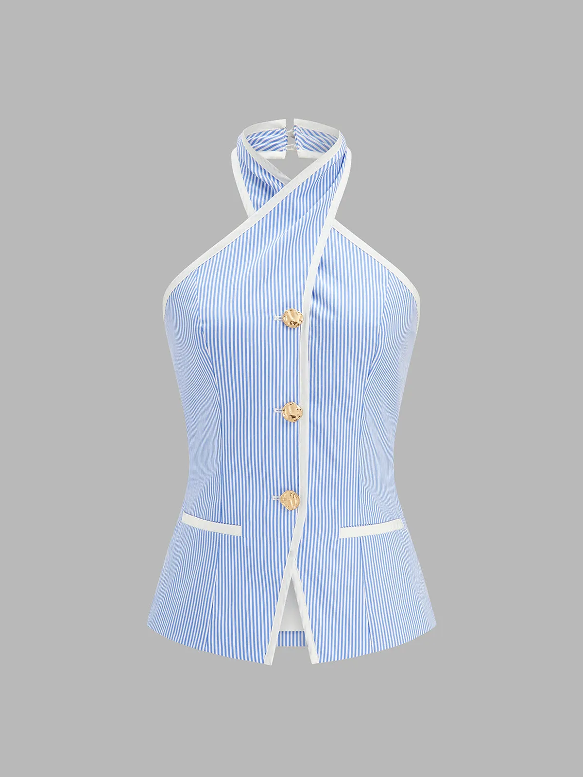 Pinstripe Cotton Blend Two Piece Pants Set sold by COMMENSE product image thumbnail 4