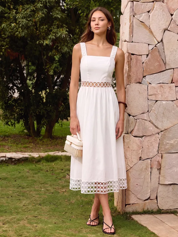 Circle Hollow Linen Blend Midi Dress made by COMMENSE
