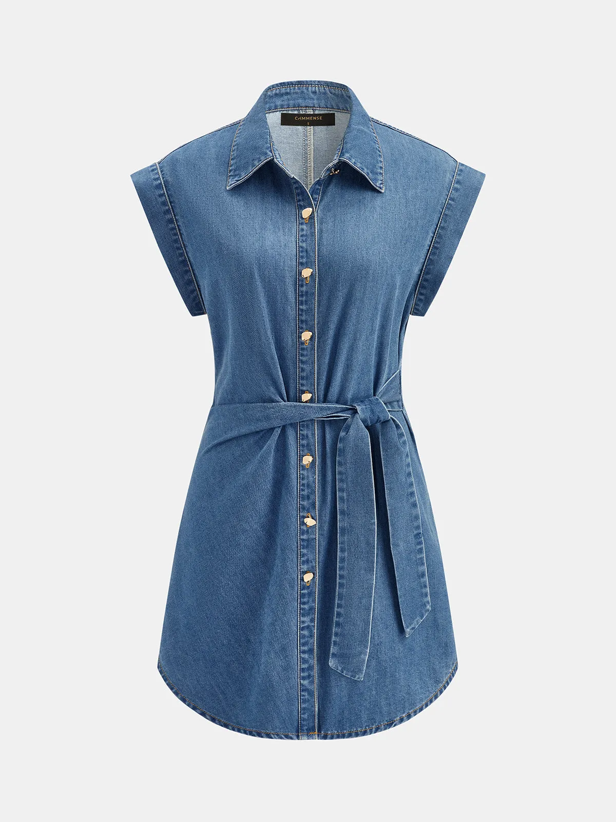 Belted Button Down Denim Shirt Dress sold by COMMENSE product image thumbnail 2