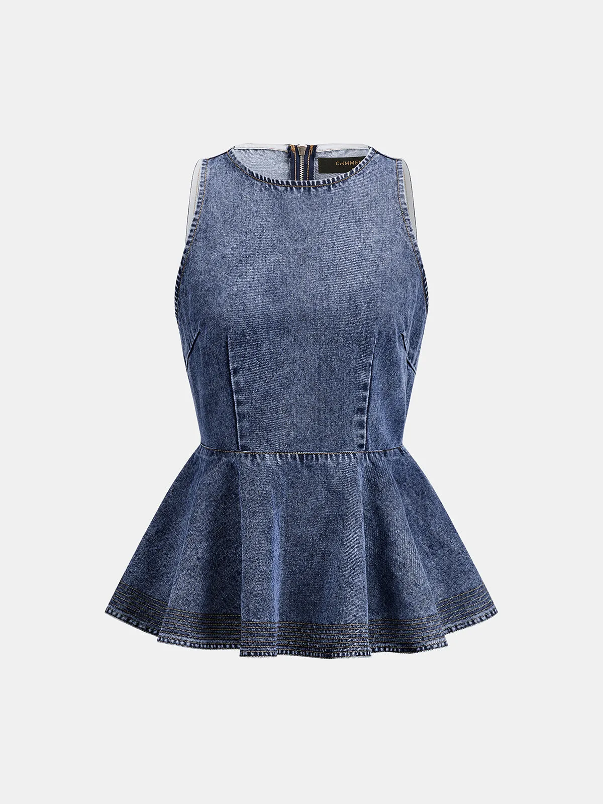Sleeveless Peplum Denim Tank Top sold by COMMENSE product image thumbnail 2