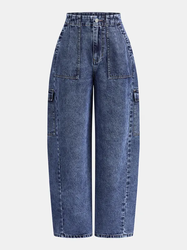 High Waisted Cargo Barrel Leg Jeans made by COMMENSE