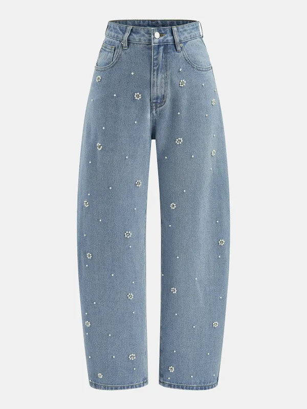 3D Beaded Barrel Leg Jeans made by COMMENSE