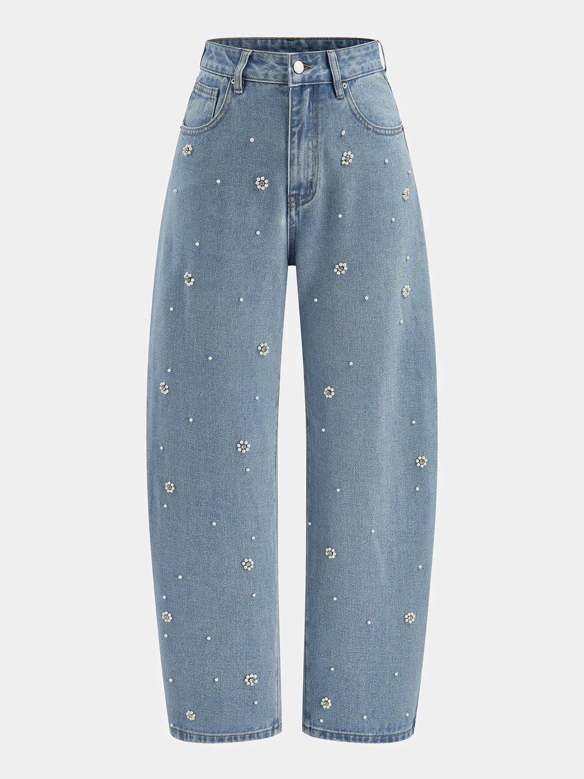 3D Beaded Barrel Leg Jeans sold by COMMENSE
