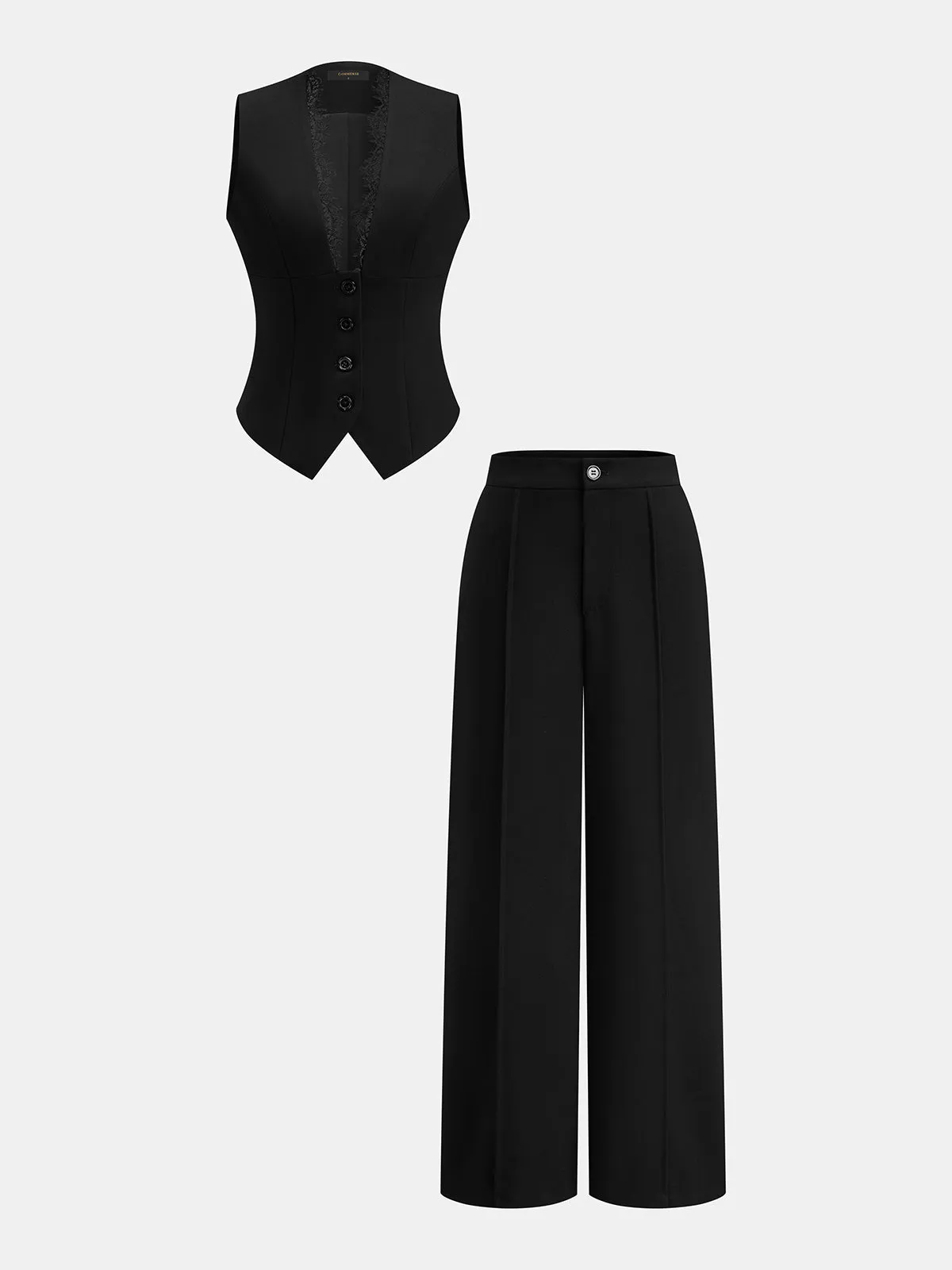 Lace Trim V Neck Vest & Pants Set sold by COMMENSE product image thumbnail 2