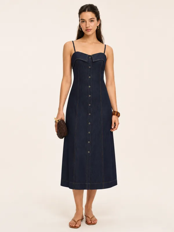 Fold Over Button Down Denim Cami Dress made by COMMENSE