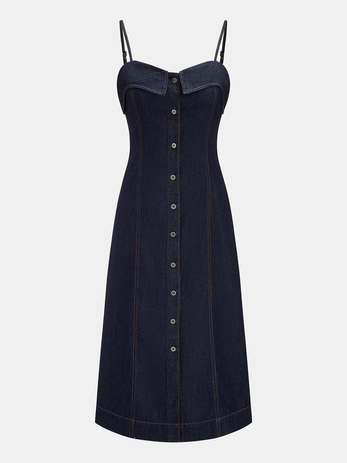 Fold Over Button Down Denim Cami Dress sold by COMMENSE product image thumbnail 2