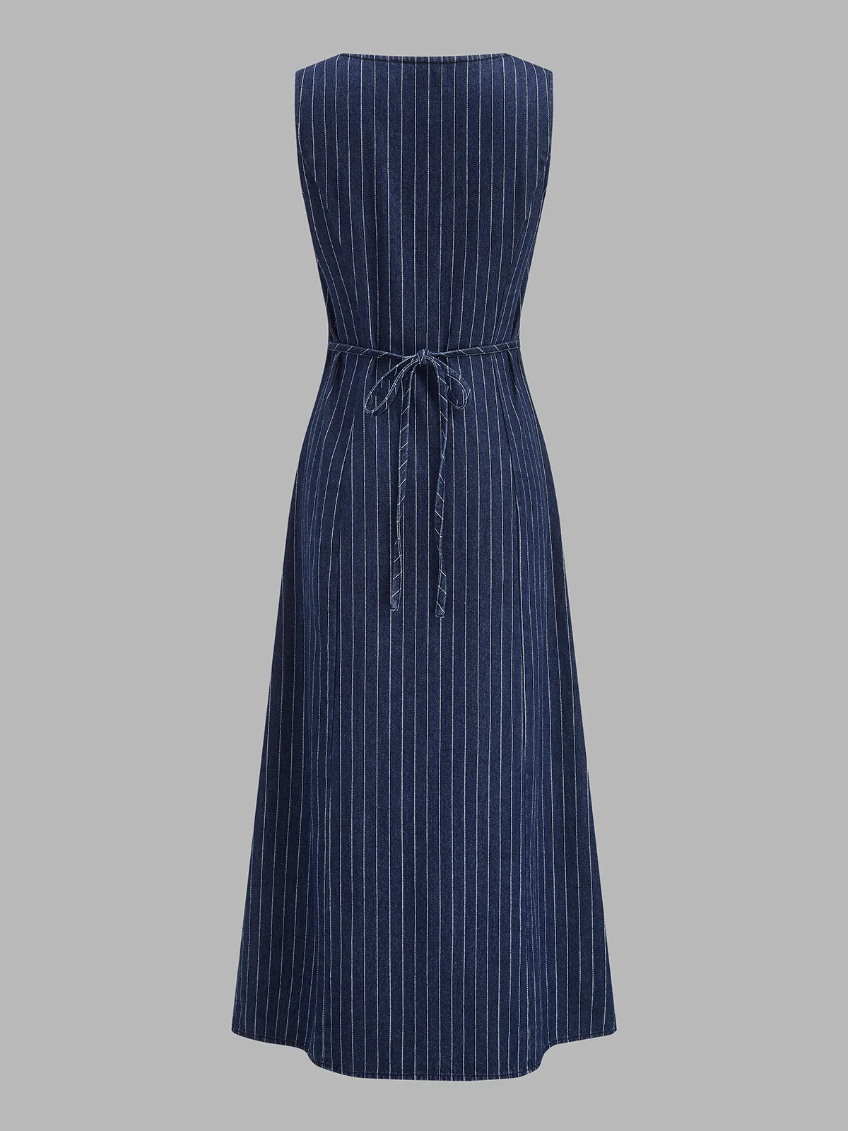 Striped Sleeveless Button Front Denim Dress sold by COMMENSE product image thumbnail 3