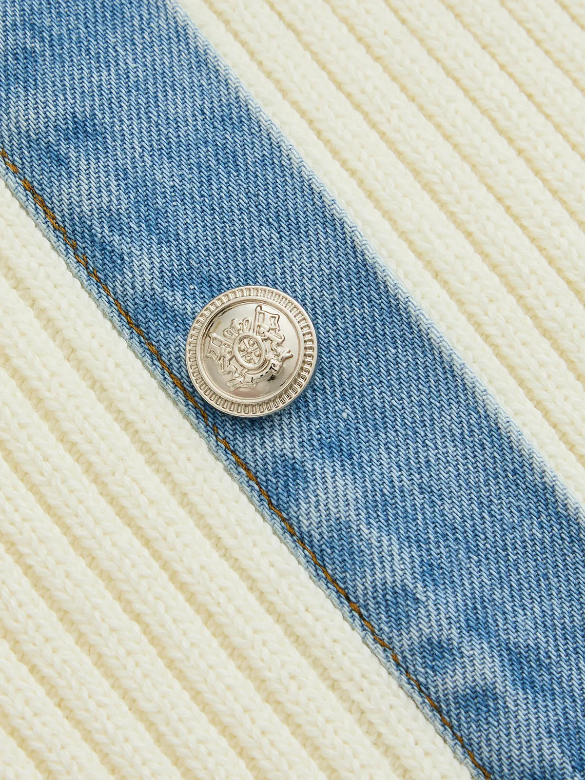 Denim Patchwork Polo Bodycon Knit Dress sold by COMMENSE product image thumbnail 5