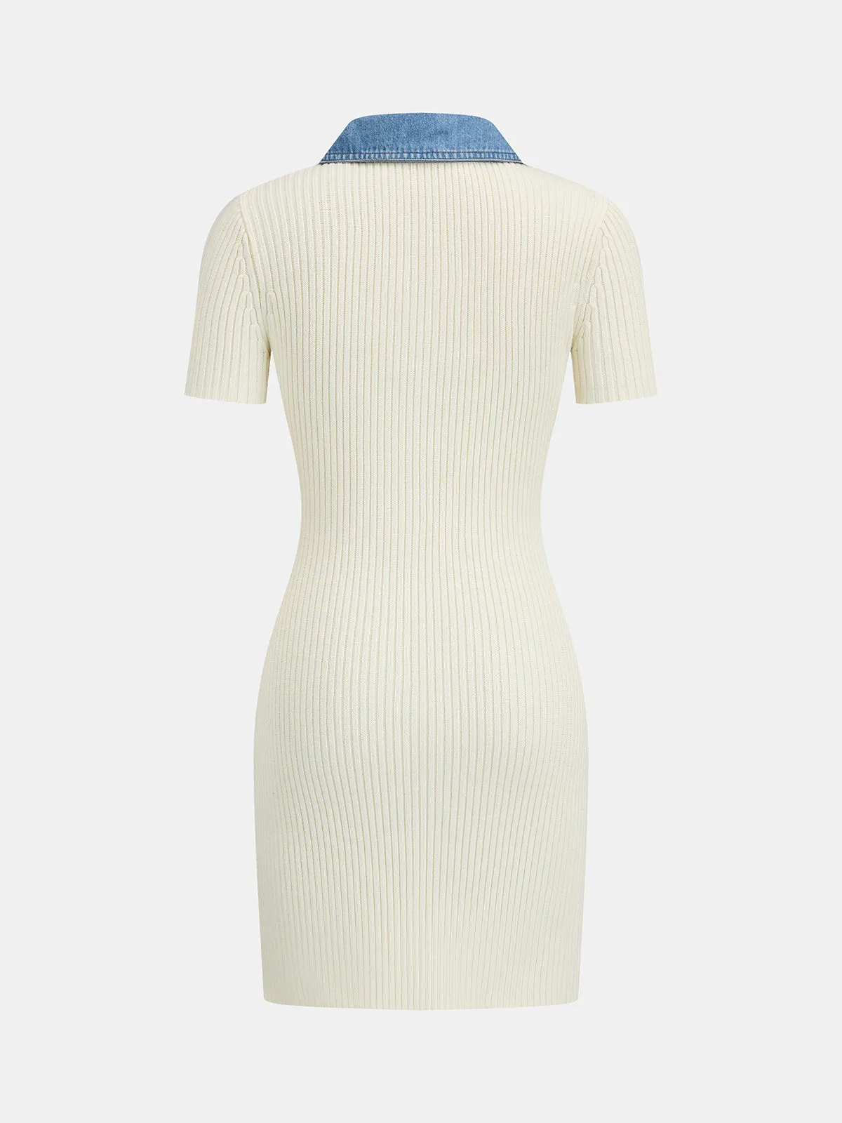 Denim Patchwork Polo Bodycon Knit Dress sold by COMMENSE product image thumbnail 3
