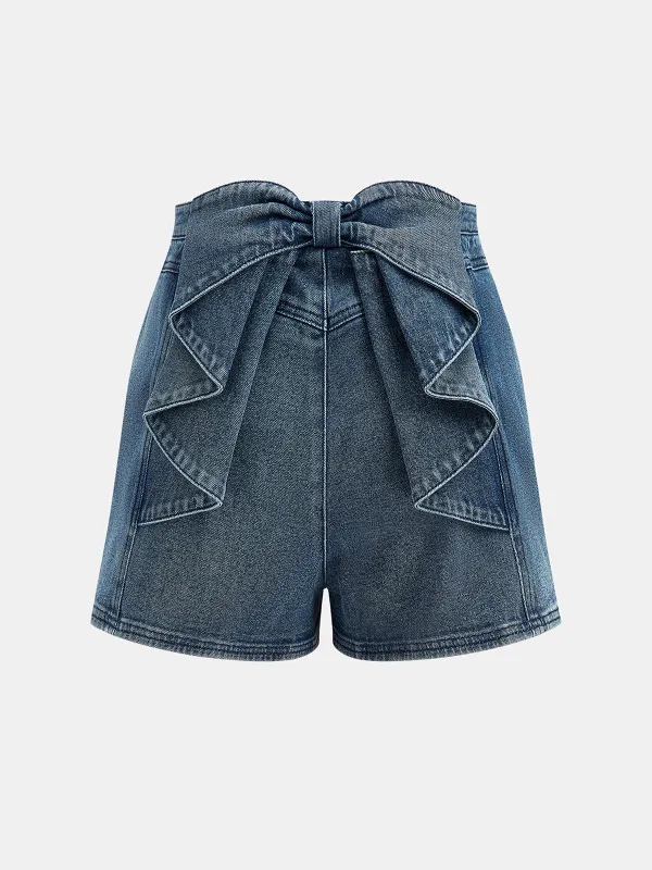 Back Big Bow A-Line Denim Shorts made by COMMENSE
