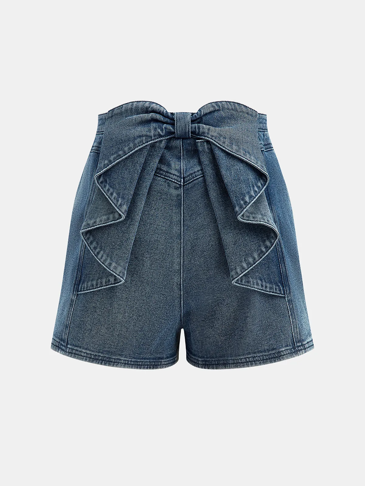 Back Big Bow A-Line Denim Shorts sold by COMMENSE