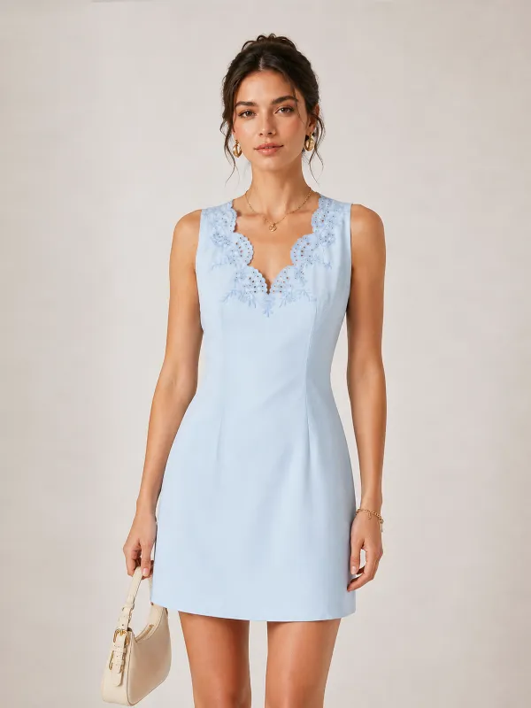 Linen Blend Embroidered Sleeveless Mini Dress made by COMMENSE