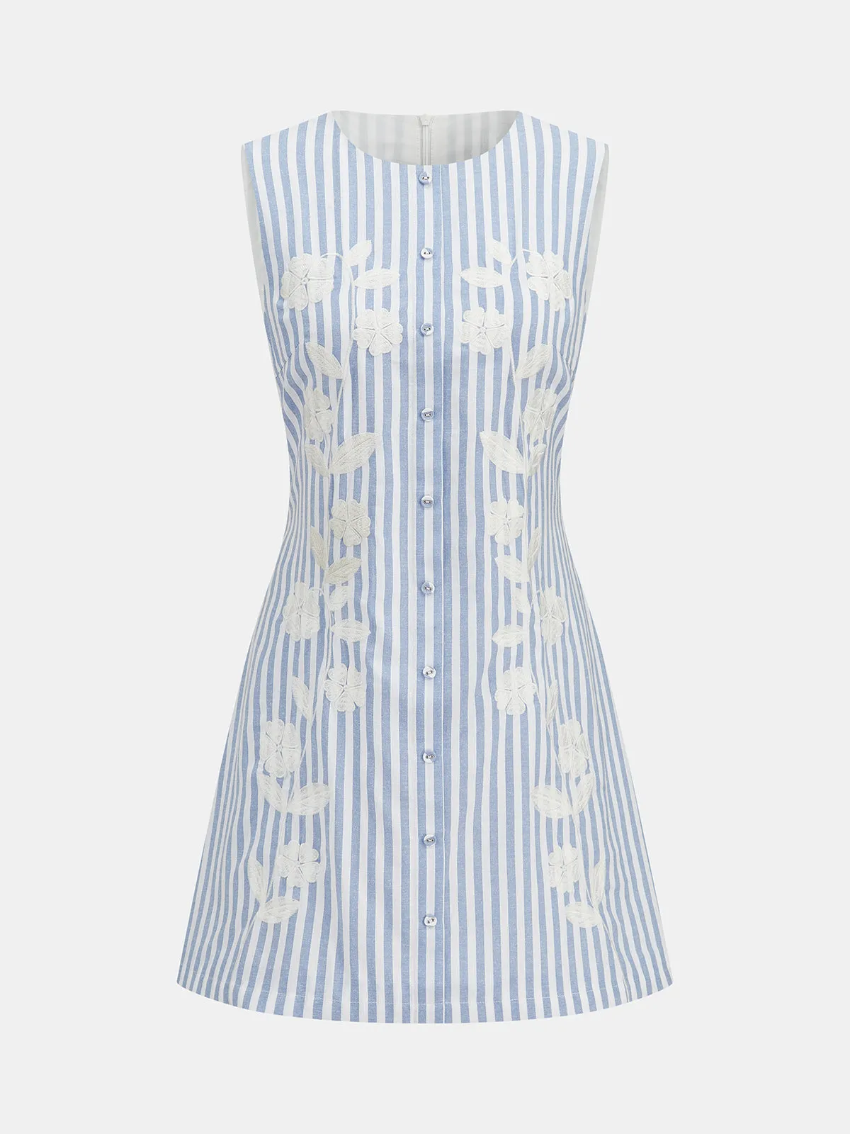 Sleeveless Striped Embroidered Floral Mini Dress sold by COMMENSE product image thumbnail 2