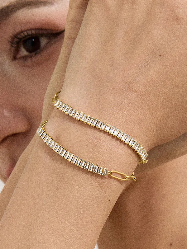 Baguette Crystal Paperclip Chain Bracelet made by COMMENSE