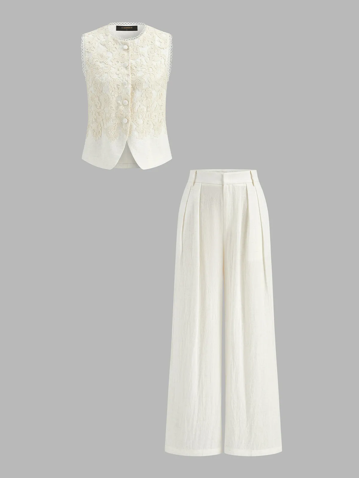 Lace Appliqué Vest & Pleated Pants Set sold by COMMENSE product image thumbnail 2